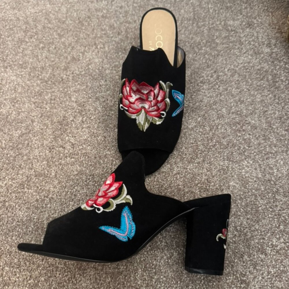 Coconuts by Matisse Frill Embroidered Mule Black Size 9.5
